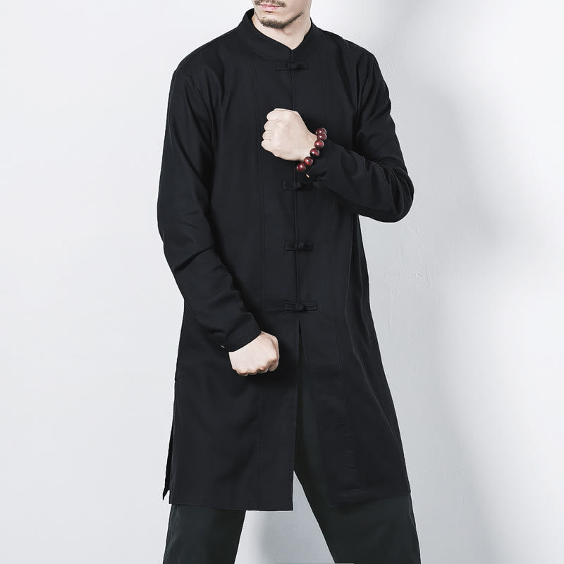 Cappotto da uomo in lino con bottoni a forma di rana, lunghezza media , Buddha Stones Fall Zen Clothing - Nero - US/UK/AU46, EU56 (5XL) - image 16