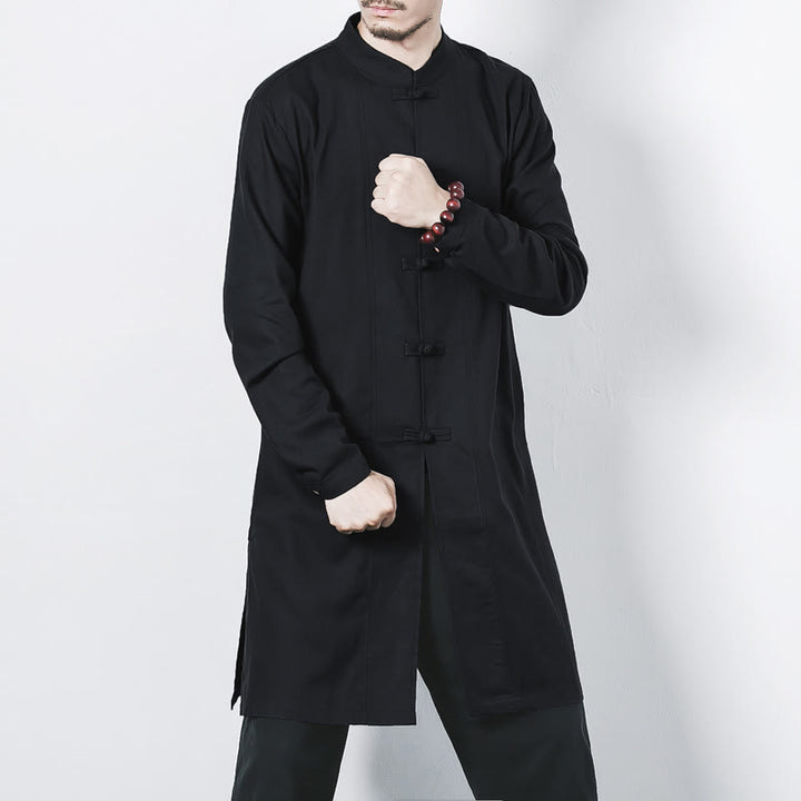 Cappotto da uomo in lino con bottoni a forma di rana, lunghezza media , Buddha Stones Fall Zen Clothing - Nero - US/UK/AU46, EU56 (5XL) - image 16