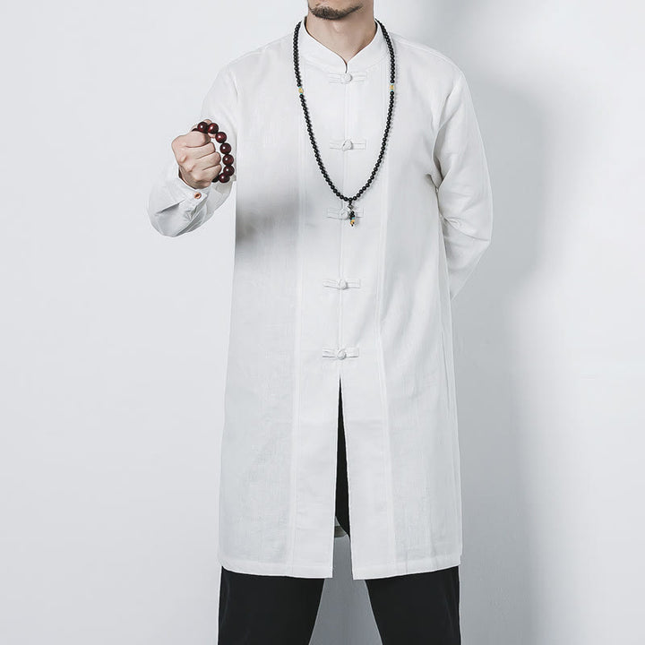 Cappotto da uomo in lino con bottoni a forma di rana, lunghezza media , Buddha Stones Fall Zen Clothing - Bianco - US/UK/AU46, EU56 (5XL) - image 14