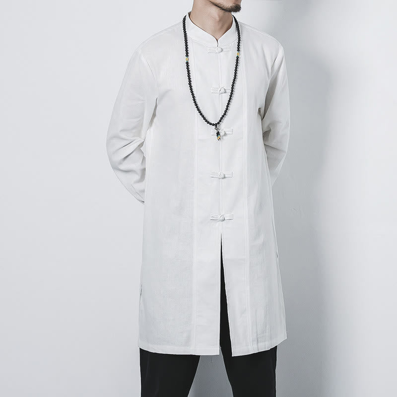 Cappotto da uomo in lino con bottoni a forma di rana, lunghezza media , Buddha Stones Fall Zen Clothing - image 15