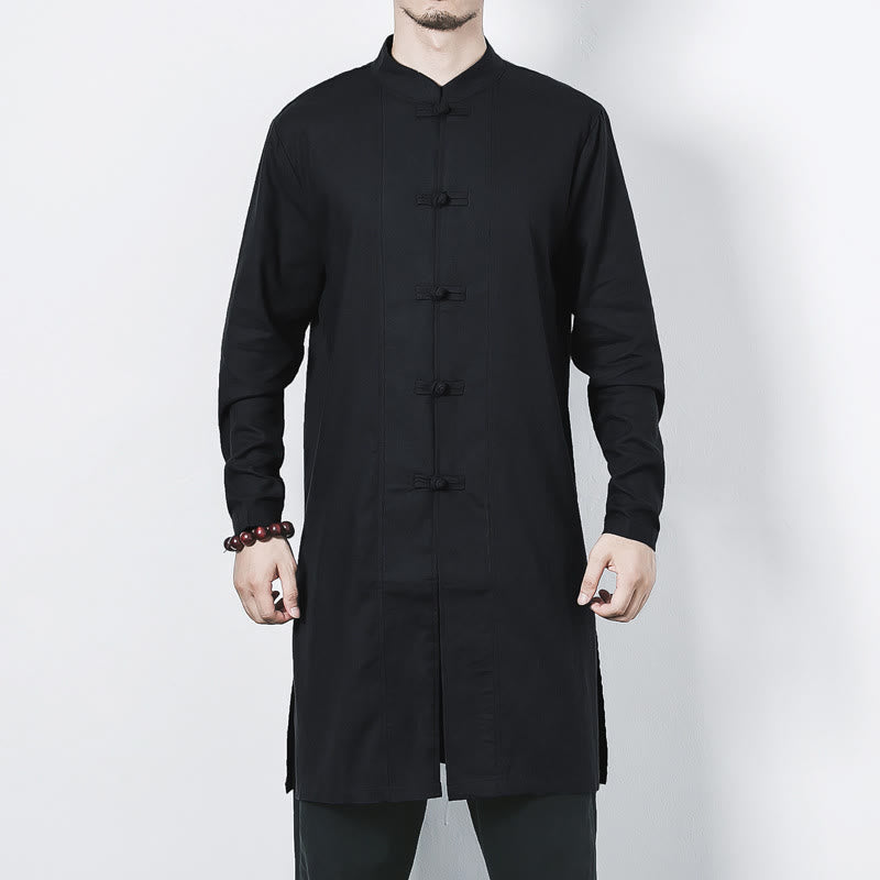 Cappotto da uomo in lino con bottoni a forma di rana, lunghezza media , Buddha Stones Fall Zen Clothing - image 17