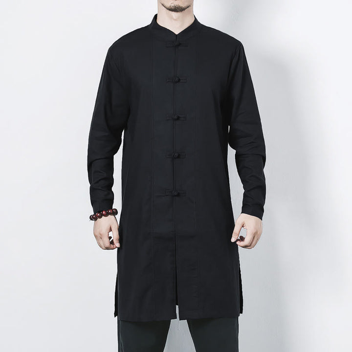 Cappotto da uomo in lino con bottoni a forma di rana, lunghezza media , Buddha Stones Fall Zen Clothing - image 17