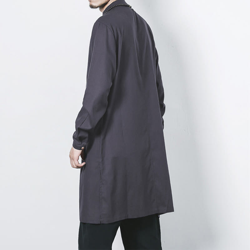 Cappotto da uomo in lino con bottoni a forma di rana, lunghezza media , Buddha Stones Fall Zen Clothing - image 24