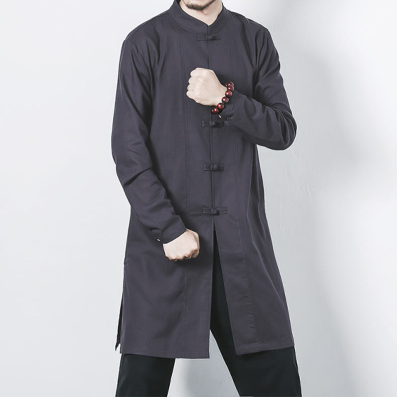 Cappotto da uomo in lino con bottoni a forma di rana, lunghezza media , Buddha Stones Fall Zen Clothing - Grigio - US/UK/AU46, EU56 (5XL) - image 22