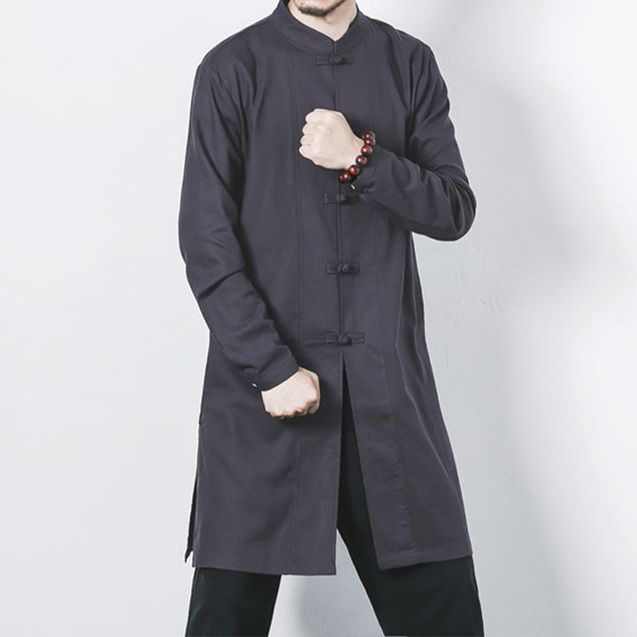 Cappotto da uomo in lino con bottoni a forma di rana, lunghezza media , Buddha Stones Fall Zen Clothing - Grigio - US/UK/AU46, EU56 (5XL) - image 22
