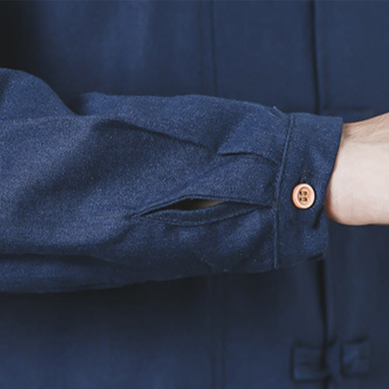 Cappotto da uomo in lino con bottoni a forma di rana, lunghezza media , Buddha Stones Fall Zen Clothing - image 11