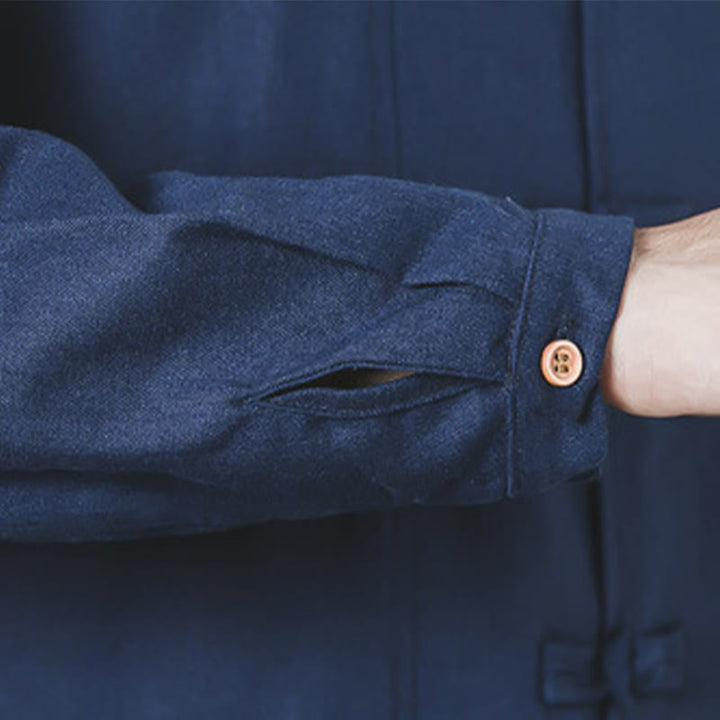 Cappotto da uomo in lino con bottoni a forma di rana, lunghezza media , Buddha Stones Fall Zen Clothing - image 11