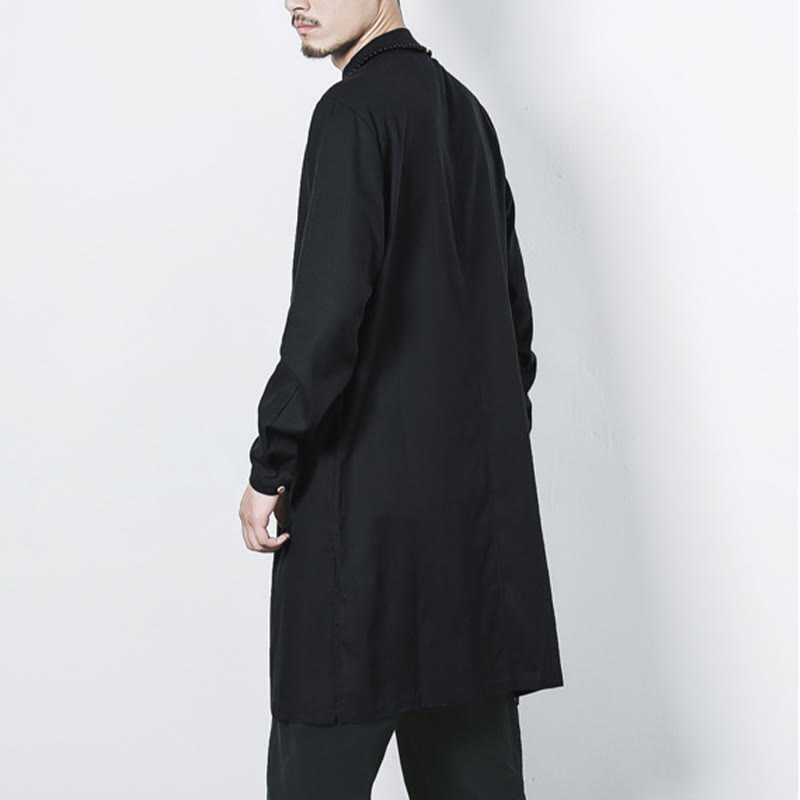 Cappotto da uomo in lino con bottoni a forma di rana, lunghezza media , Buddha Stones Fall Zen Clothing - image 19