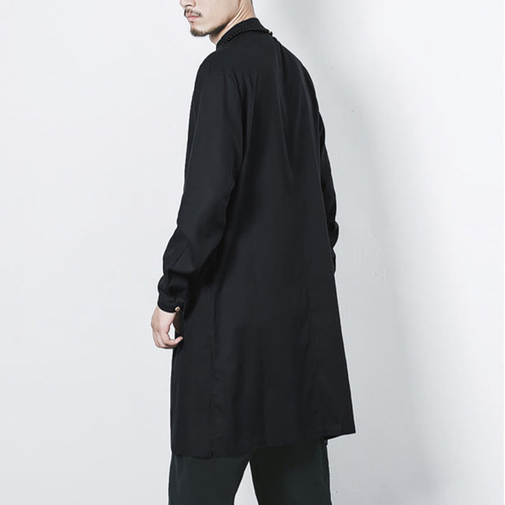 Cappotto da uomo in lino con bottoni a forma di rana, lunghezza media , Buddha Stones Fall Zen Clothing - image 19
