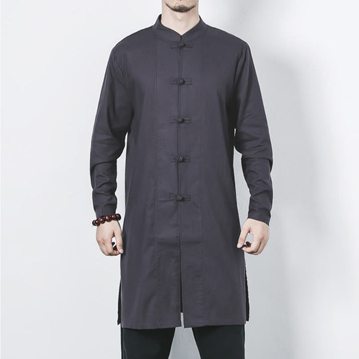Cappotto da uomo in lino con bottoni a forma di rana, lunghezza media , Buddha Stones Fall Zen Clothing - image 23