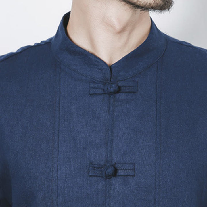 Cappotto da uomo in lino con bottoni a forma di rana, lunghezza media , Buddha Stones Fall Zen Clothing - image 9