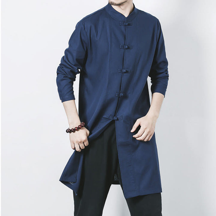 Cappotto da uomo in lino con bottoni a forma di rana, lunghezza media , Buddha Stones Fall Zen Clothing - image 2