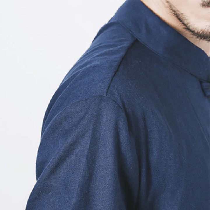 Cappotto da uomo in lino con bottoni a forma di rana, lunghezza media , Buddha Stones Fall Zen Clothing - image 8