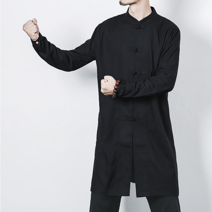 Cappotto da uomo in lino con bottoni a forma di rana, lunghezza media , Buddha Stones Fall Zen Clothing - image 21
