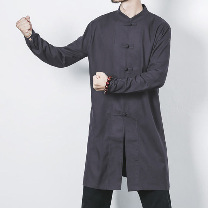 Cappotto da uomo in lino con bottoni a forma di rana, lunghezza media , Buddha Stones Fall Zen Clothing - image 25