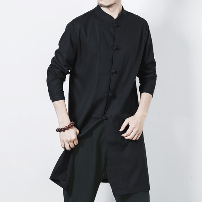 Cappotto da uomo in lino con bottoni a forma di rana, lunghezza media , Buddha Stones Fall Zen Clothing - image 18