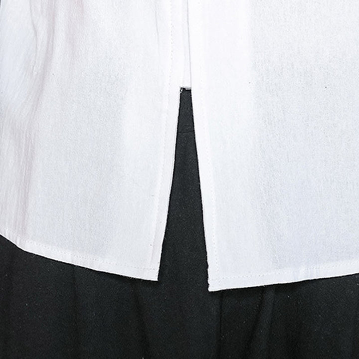 Buddha Stones Fall Solid Manica Lunga Camicia con Bottoni a Rana Lino Uomo Abbigliamento Zen - image 9