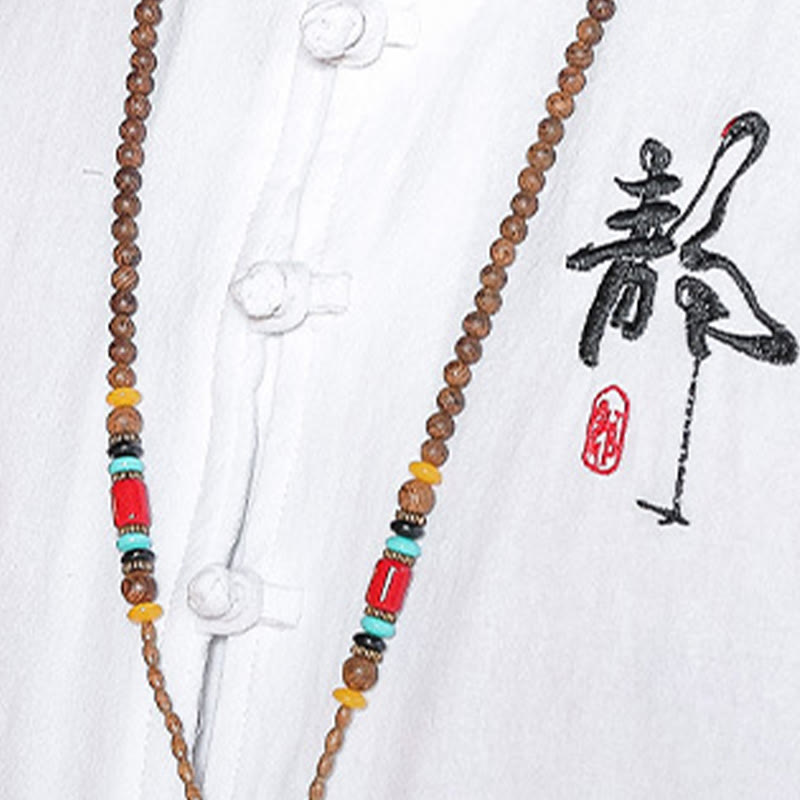 Buddha Stones Fall Solid Manica Lunga Camicia con Bottoni a Rana Lino Uomo Abbigliamento Zen - image 7