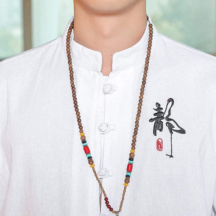 Buddha Stones Fall Solid Manica Lunga Camicia con Bottoni a Rana Lino Uomo Abbigliamento Zen - image 6