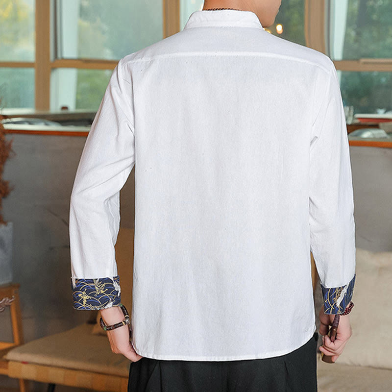 Buddha Stones Fall Solid Manica Lunga Camicia con Bottoni a Rana Lino Uomo Abbigliamento Zen - image 2