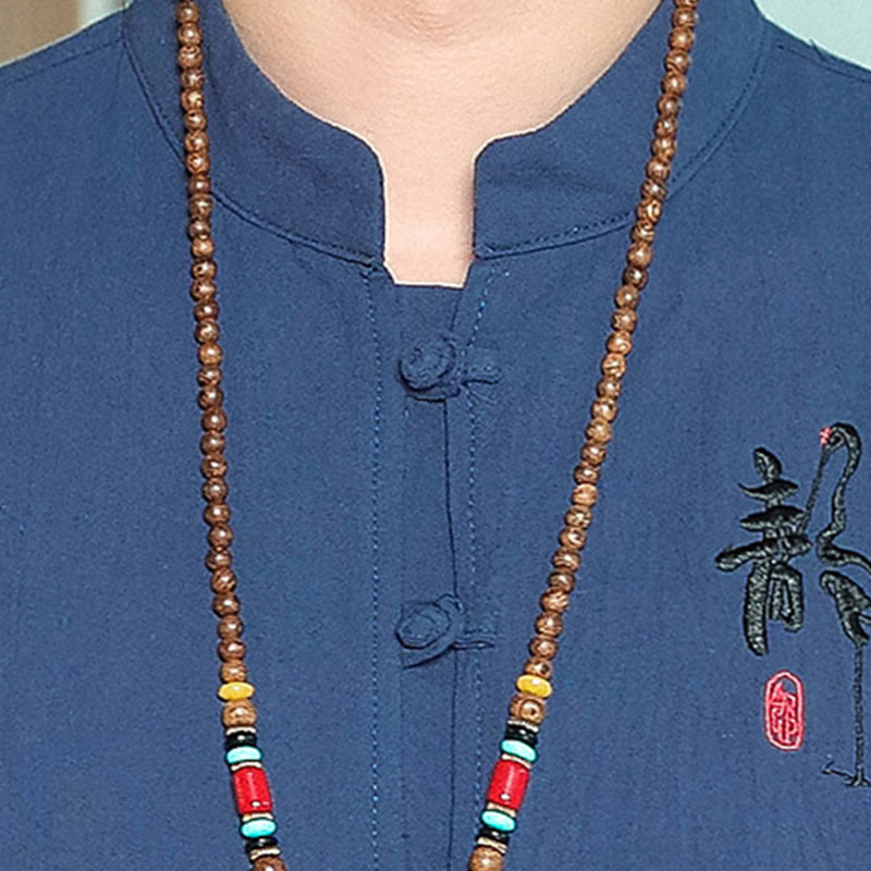 Buddha Stones Fall Solid Manica Lunga Camicia con Bottoni a Rana Lino Uomo Abbigliamento Zen - image 27
