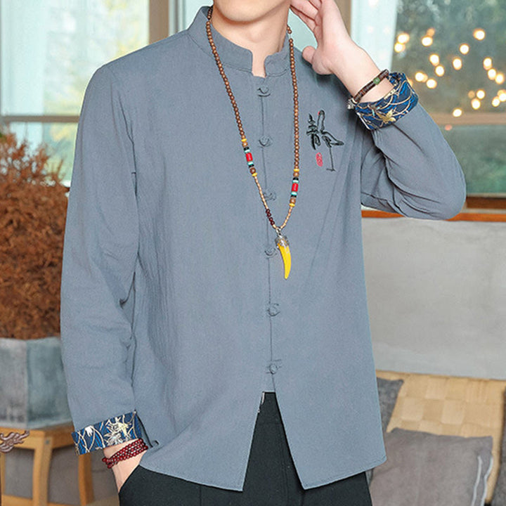 Buddha Stones Fall Solid Manica Lunga Camicia con Bottoni a Rana Lino Uomo Abbigliamento Zen - image 11