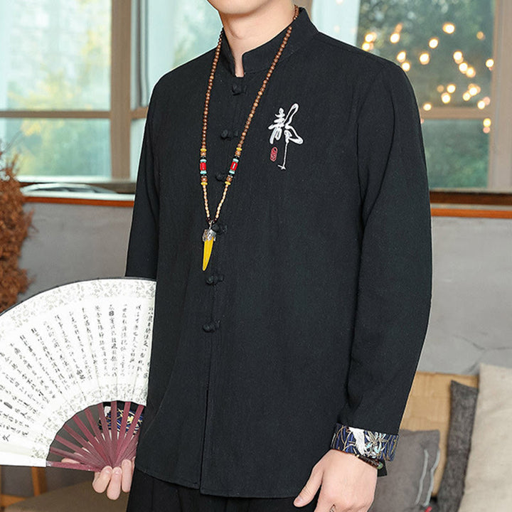 Buddha Stones Fall Solid Manica Lunga Camicia con Bottoni a Rana Lino Uomo Abbigliamento Zen - image 18