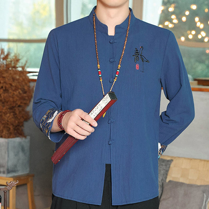 Buddha Stones Fall Solid Manica Lunga Camicia con Bottoni a Rana Lino Uomo Abbigliamento Zen - image 23