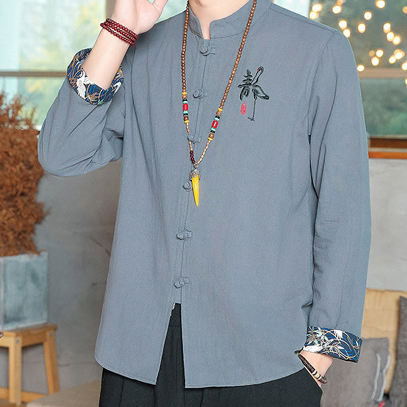 Buddha Stones Fall Solid Manica Lunga Camicia con Bottoni a Rana Lino Uomo Abbigliamento Zen - image 13