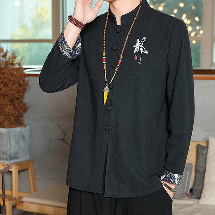 Buddha Stones Fall Solid Manica Lunga Camicia con Bottoni a Rana Lino Uomo Abbigliamento Zen - image 19