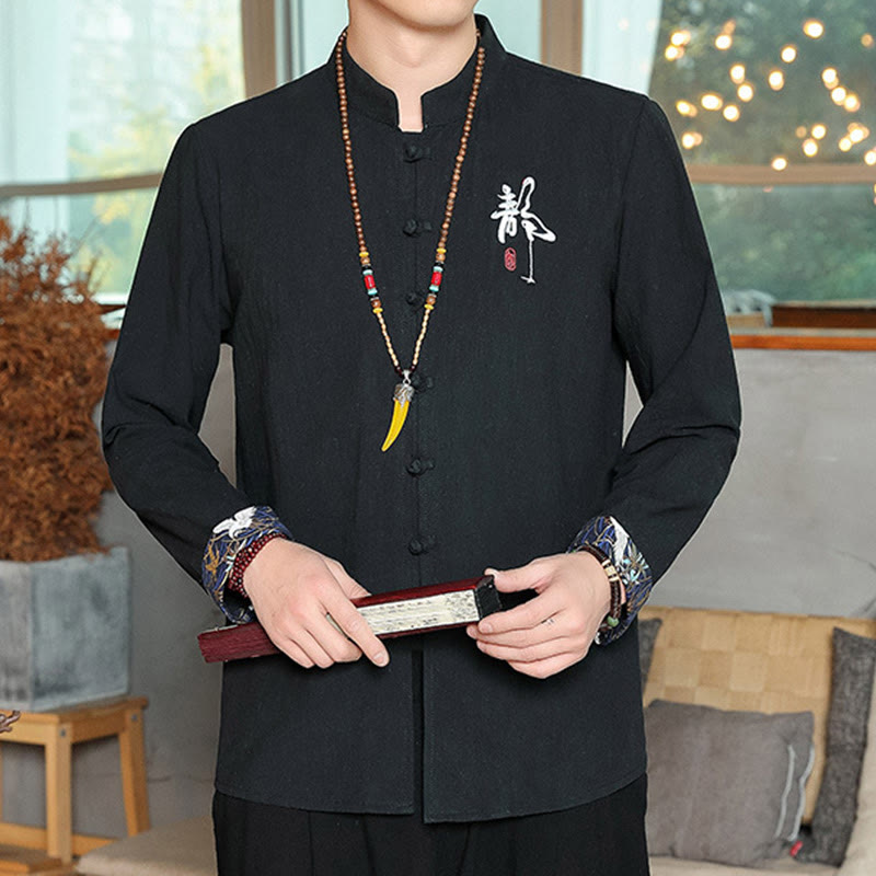 Buddha Stones Fall Solid Manica Lunga Camicia con Bottoni a Rana Lino Uomo Abbigliamento Zen - image 17