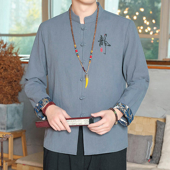 Buddha Stones Fall Solid Manica Lunga Camicia con Bottoni a Rana Lino Uomo Abbigliamento Zen - image 12