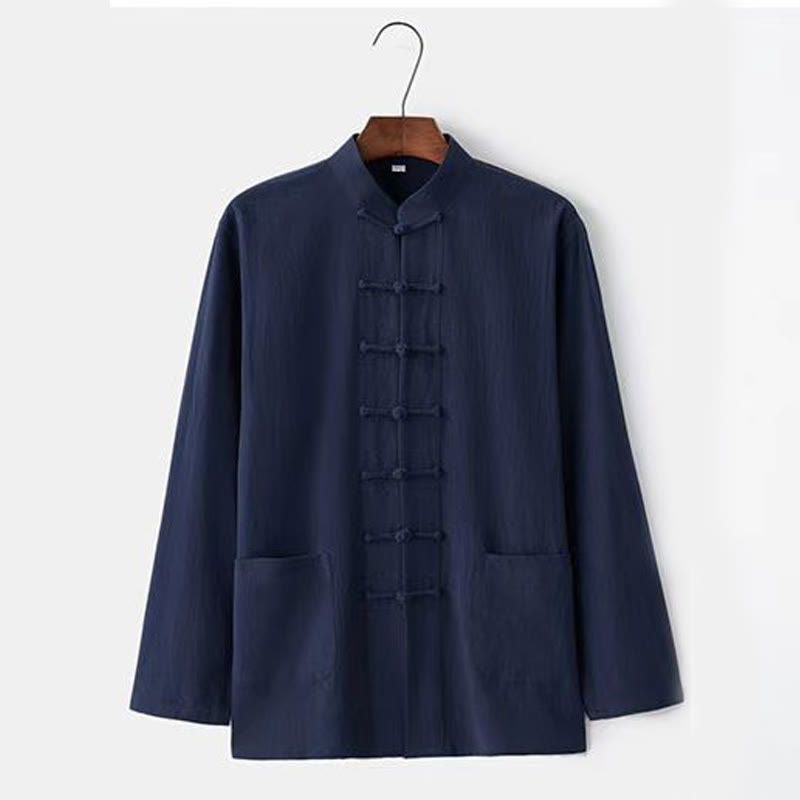Buddha Stones 2 pezzi Tang Suit tradizionale rana-bottone uniforme manica lunga camicia pantaloni set da uomo