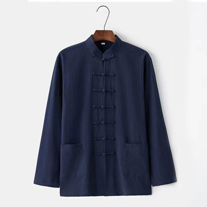 Buddha Stones 2 pezzi Tang Suit tradizionale rana-bottone uniforme manica lunga camicia pantaloni set da uomo