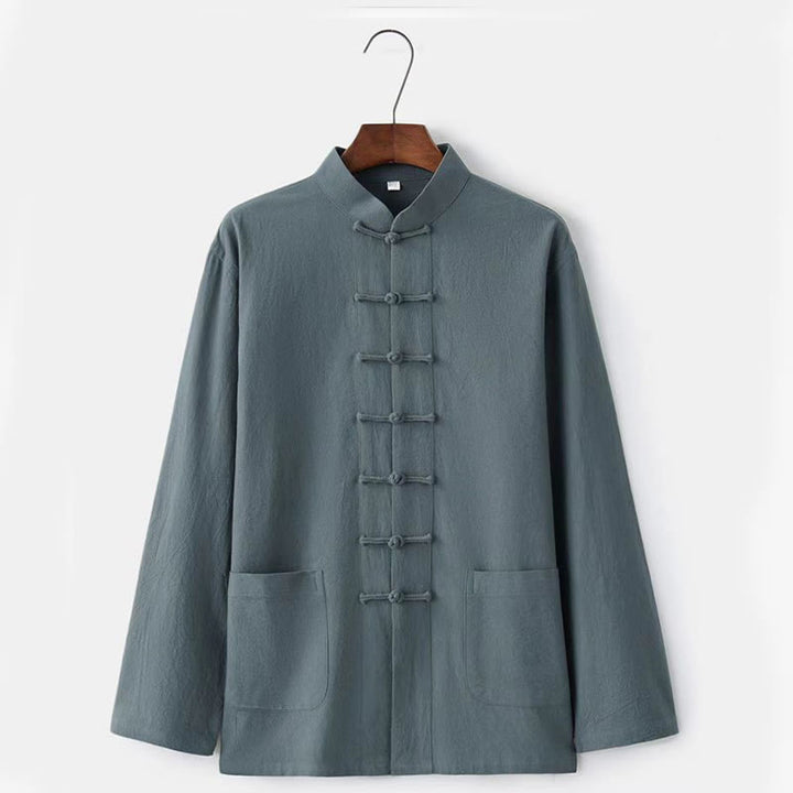 Buddha Stones 2 pezzi Tang Suit tradizionale rana-bottone uniforme manica lunga camicia pantaloni set da uomo