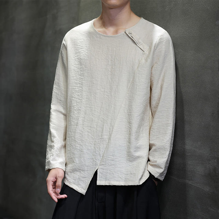 Buddha Stones Fall Solid Girocollo Manica Lunga T-Shirt Cotone Abbigliamento Uomo - image 1