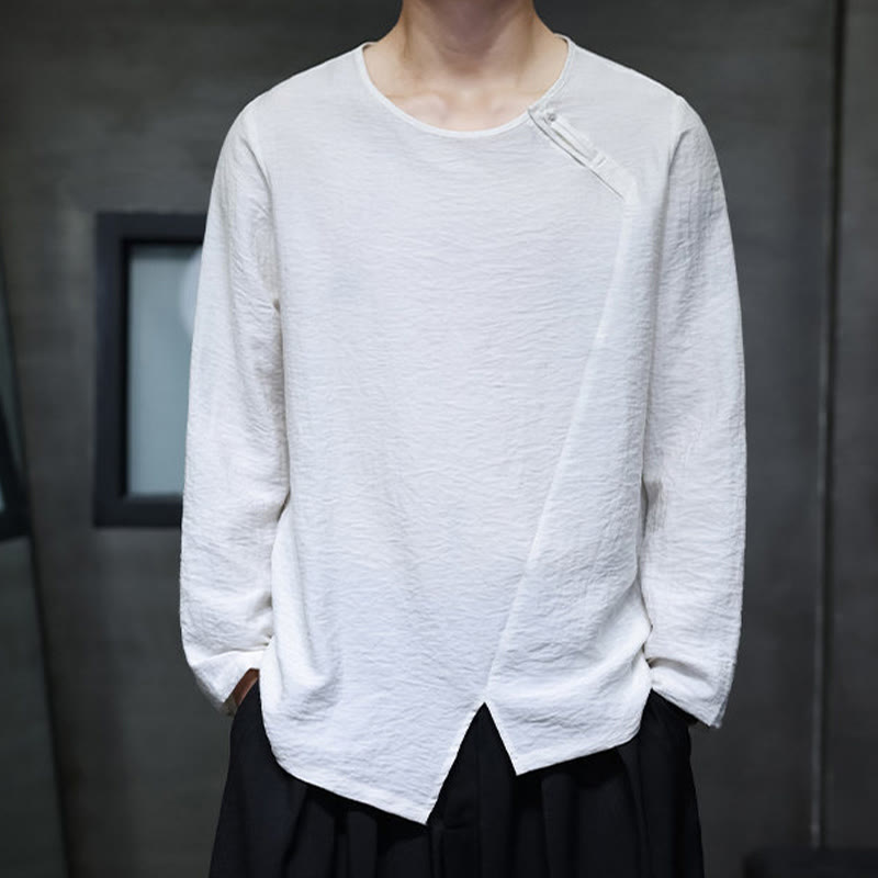 Buddha Stones Fall Solid Girocollo Manica Lunga T-Shirt Cotone Abbigliamento Uomo - Bianco - US/UK/AU46, EU56 (5XL) - image 7