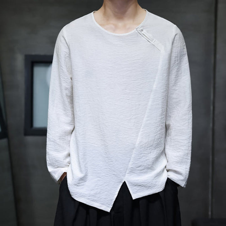 Buddha Stones Fall Solid Girocollo Manica Lunga T-Shirt Cotone Abbigliamento Uomo - Bianco - US/UK/AU46, EU56 (5XL) - image 7