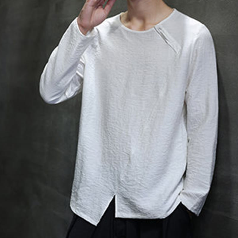 Buddha Stones Fall Solid Girocollo Manica Lunga T-Shirt Cotone Abbigliamento Uomo - image 11