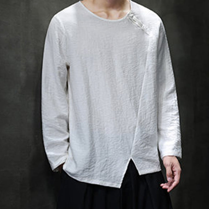 Buddha Stones Fall Solid Girocollo Manica Lunga T-Shirt Cotone Abbigliamento Uomo