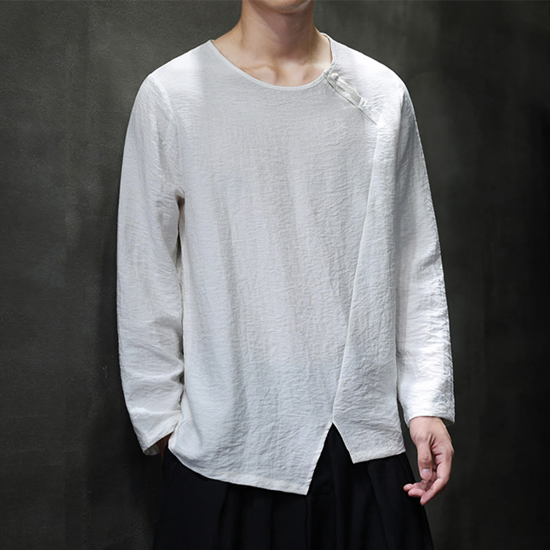 Buddha Stones Fall Solid Girocollo Manica Lunga T-Shirt Cotone Abbigliamento Uomo