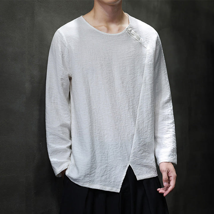 Buddha Stones Fall Solid Girocollo Manica Lunga T-Shirt Cotone Abbigliamento Uomo