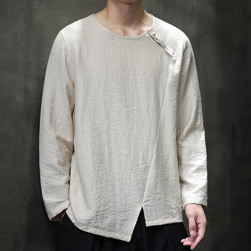 Buddha Stones Fall Solid Girocollo Manica Lunga T-Shirt Cotone Abbigliamento Uomo - image 3