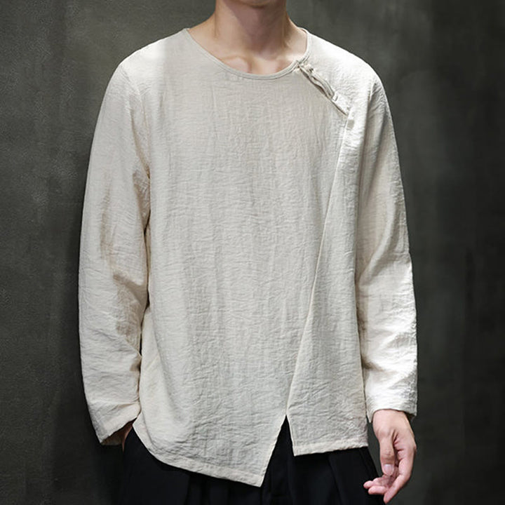 Buddha Stones Fall Solid Girocollo Manica Lunga T-Shirt Cotone Abbigliamento Uomo - image 3