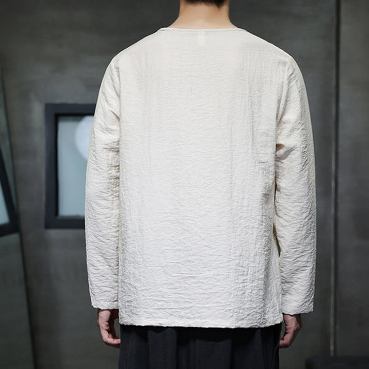 Buddha Stones Fall Solid Girocollo Manica Lunga T-Shirt Cotone Abbigliamento Uomo