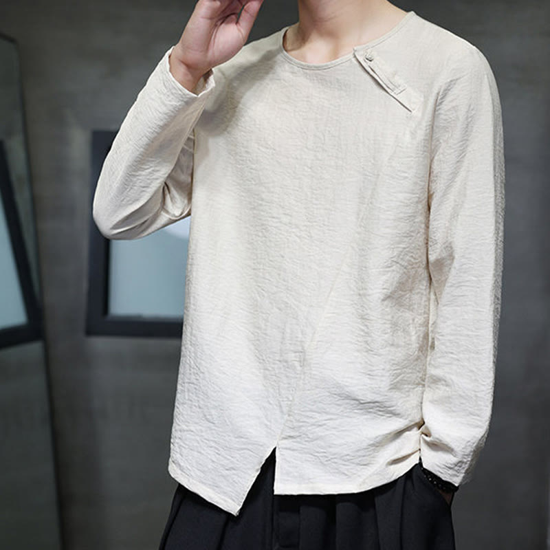 Buddha Stones Fall Solid Girocollo Manica Lunga T-Shirt Cotone Abbigliamento Uomo - image 4