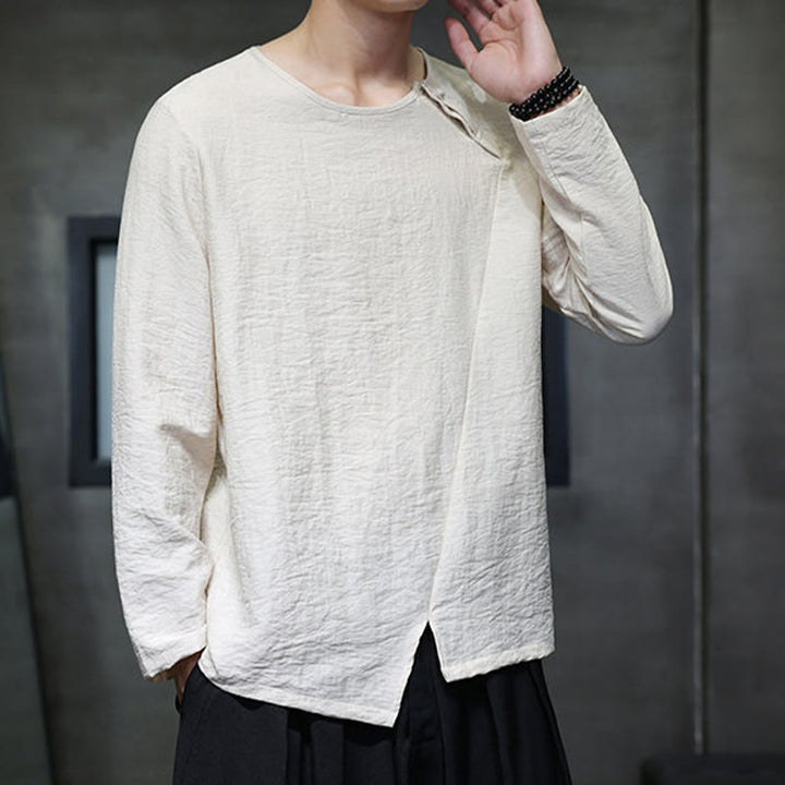 Buddha Stones Fall Solid Girocollo Manica Lunga T-Shirt Cotone Abbigliamento Uomo - image 5