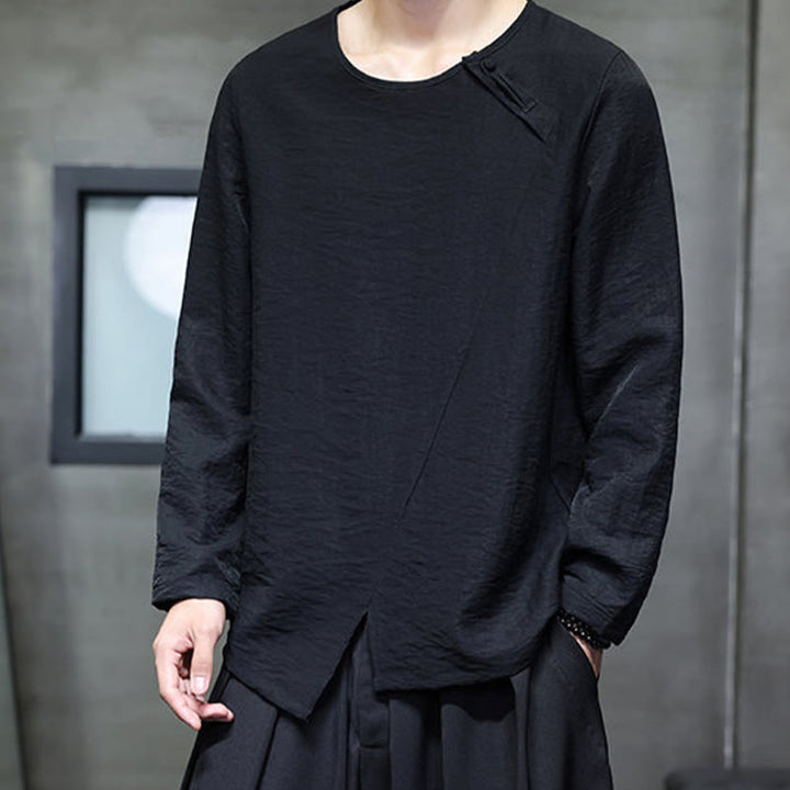 Buddha Stones Fall Solid Girocollo Manica Lunga T-Shirt Cotone Abbigliamento Uomo - image 25