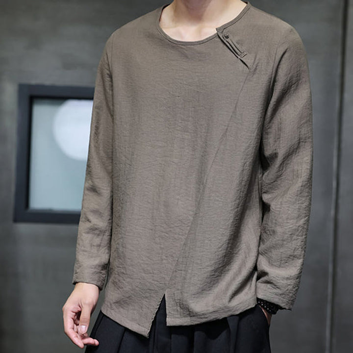 Buddha Stones Fall Solid Girocollo Manica Lunga T-Shirt Cotone Abbigliamento Uomo