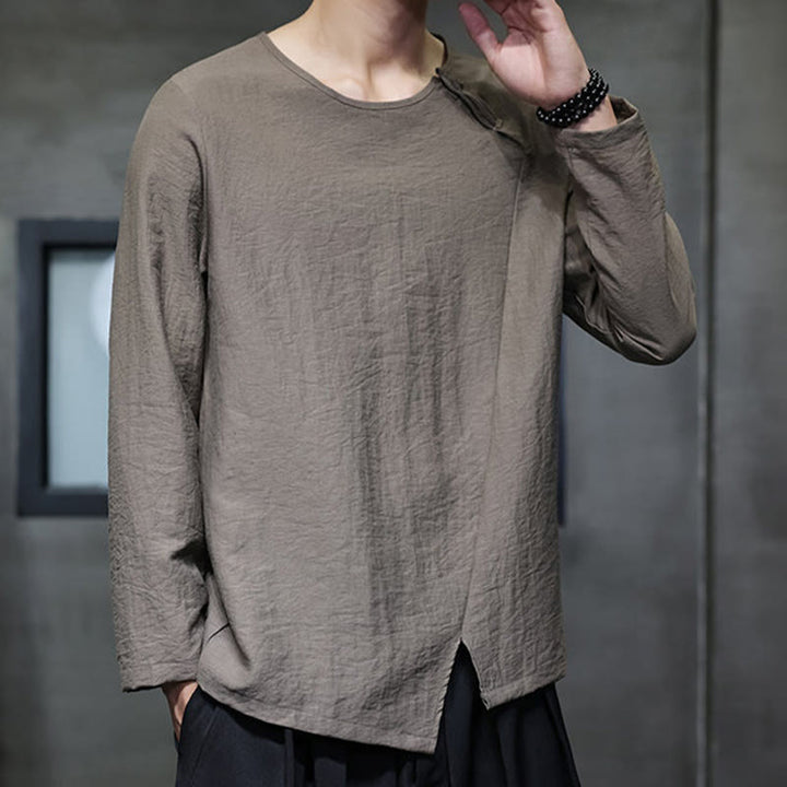 Buddha Stones Fall Solid Girocollo Manica Lunga T-Shirt Cotone Abbigliamento Uomo - image 35